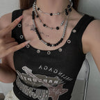 Long Pearl Layered Necklace BLACK