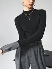 Long Sleeve Contrast Cuff Knit Top Knit Tops