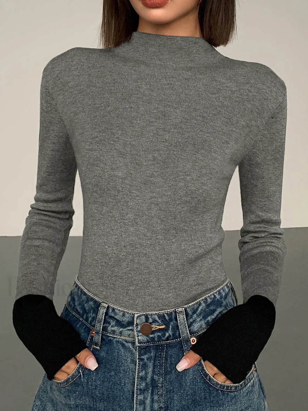 Long Sleeve Contrast Cuff Knit Top Knit Tops