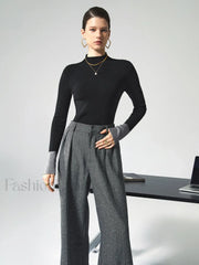 Long Sleeve Contrast Cuff Knit Top Knit Tops
