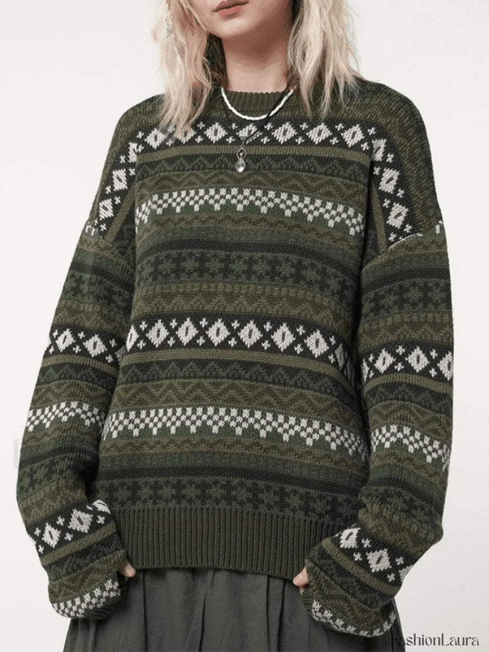 Long Sleeve Vintage Jacquard Sweater Sweaters L