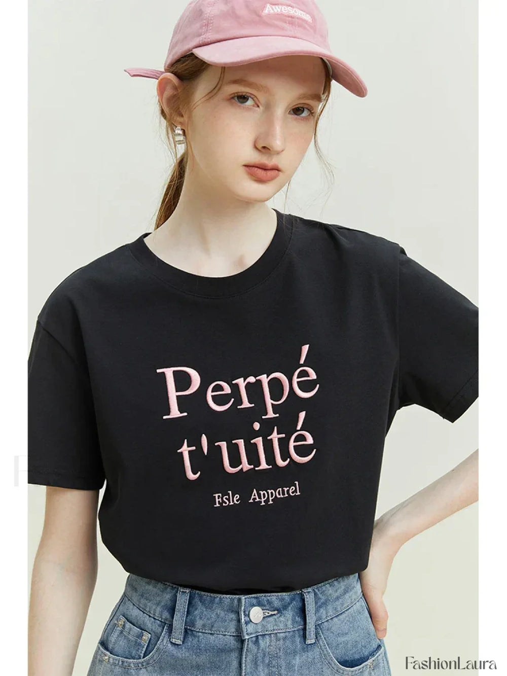 Loose Cool Letter Embroidery T Shirt