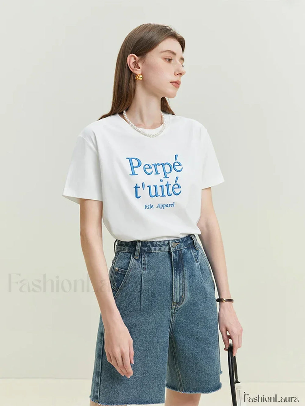Loose Cool Letter Embroidery T Shirt WHITE / S