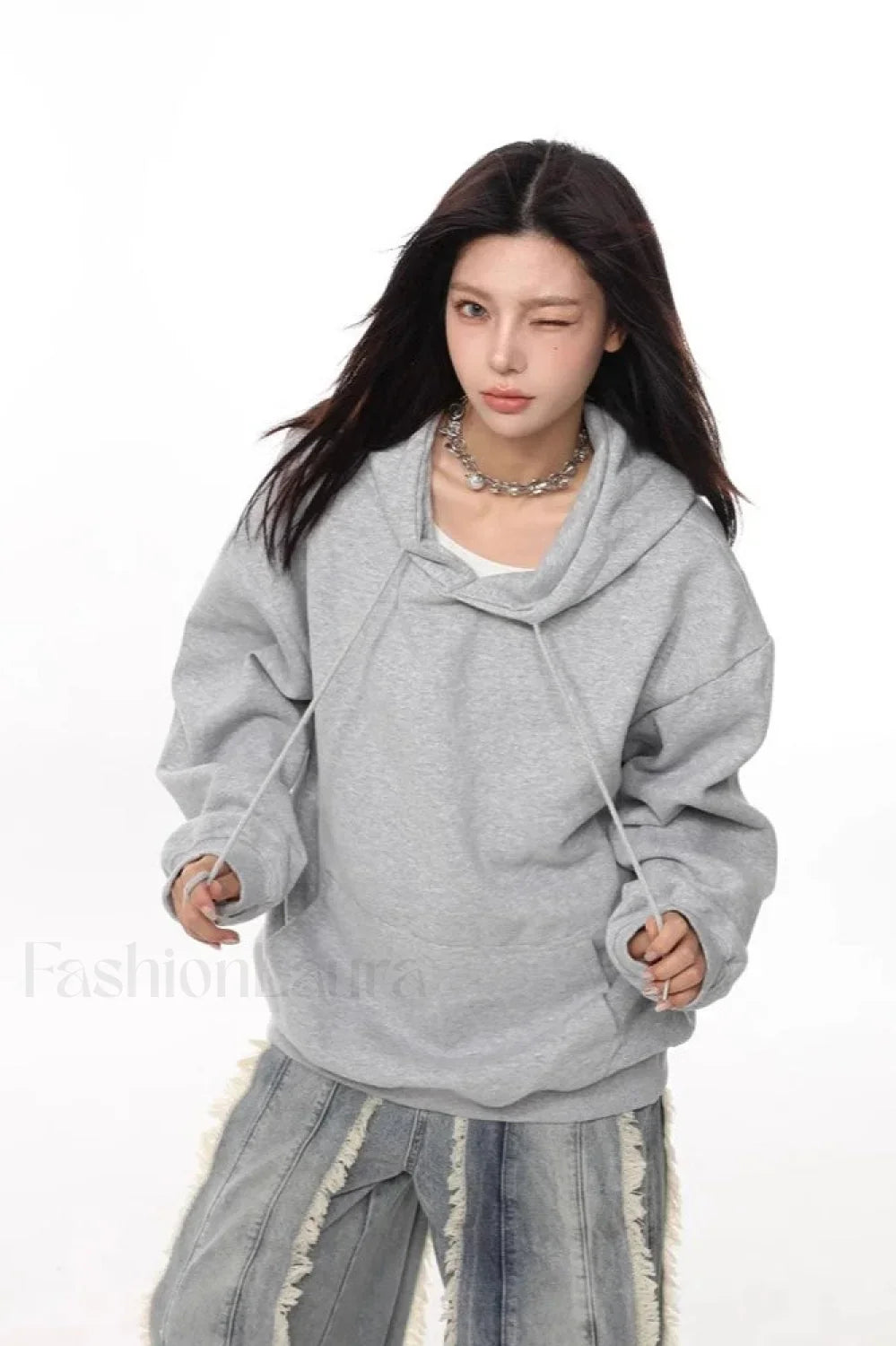 Loose Fit Long Sleeve Pullover Hoodie