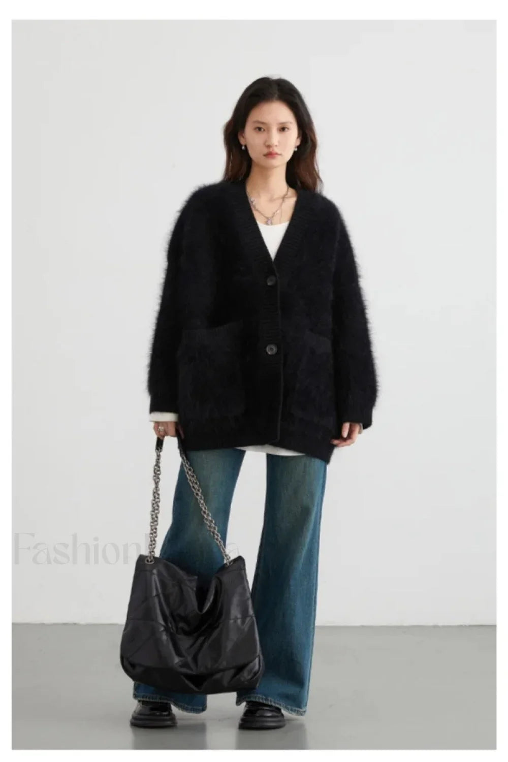 Loose Fit Rabbit Hair Knit Cardigan