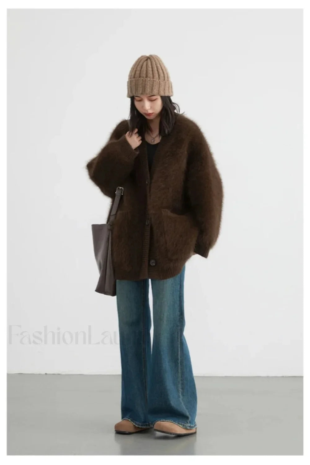 Loose Fit Rabbit Hair Knit Cardigan