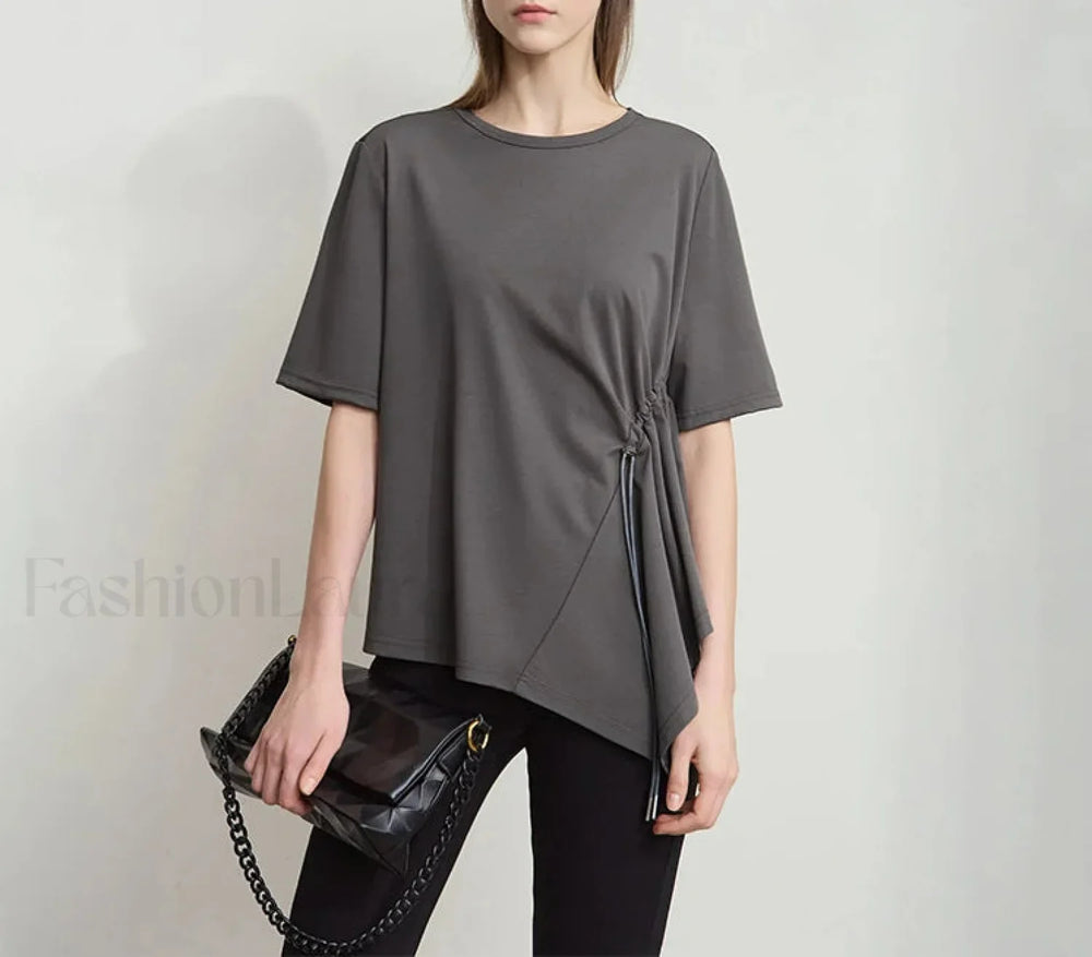 Loose Round Neck Summer T Shirt Grey / S