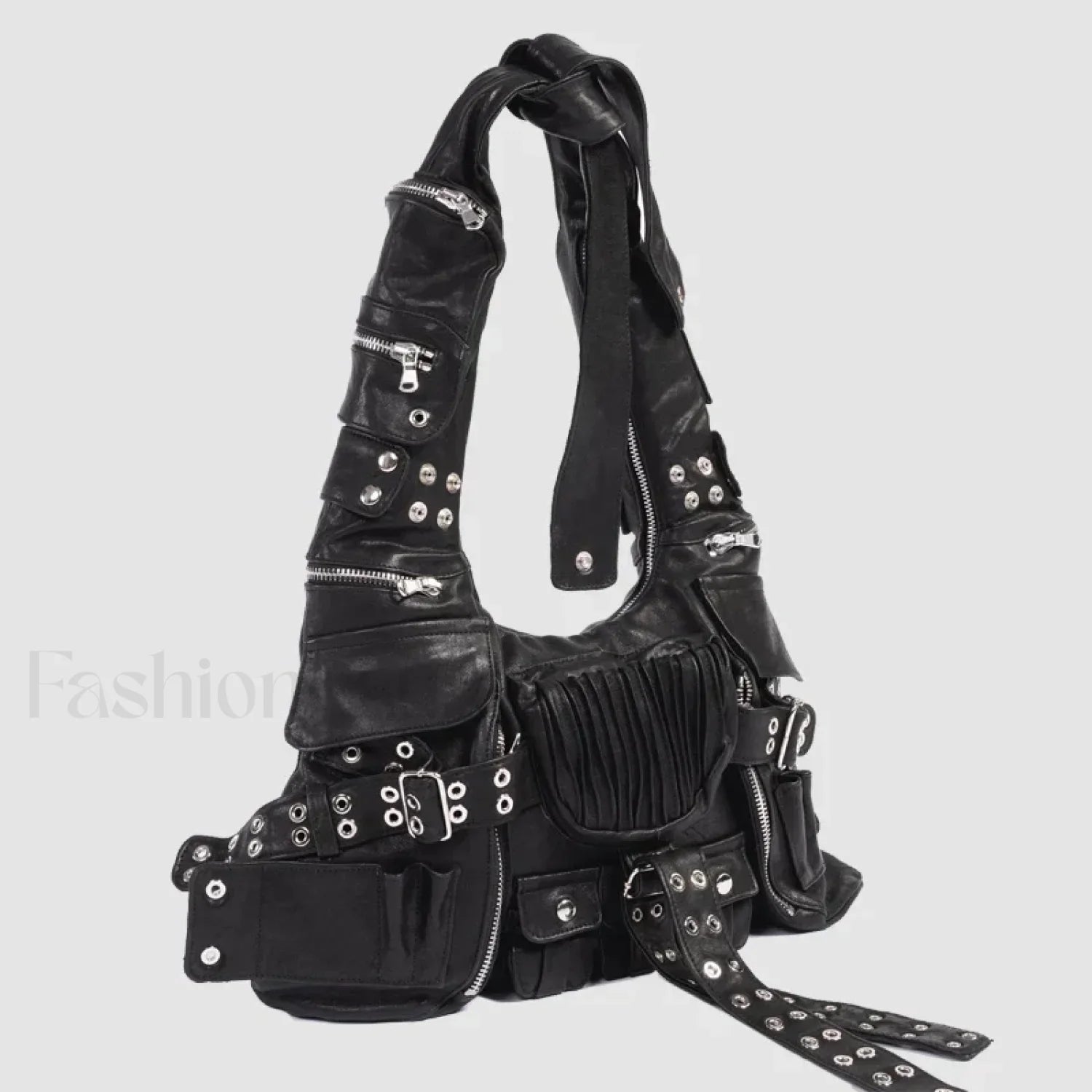 Luxury Moto Rivet Multiple Designer Knot Strap Pockets Shoulder Wide Bag