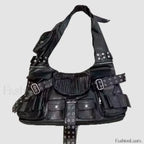 Luxury Moto Rivet Multiple Designer Knot Strap Pockets Shoulder Wide Bag