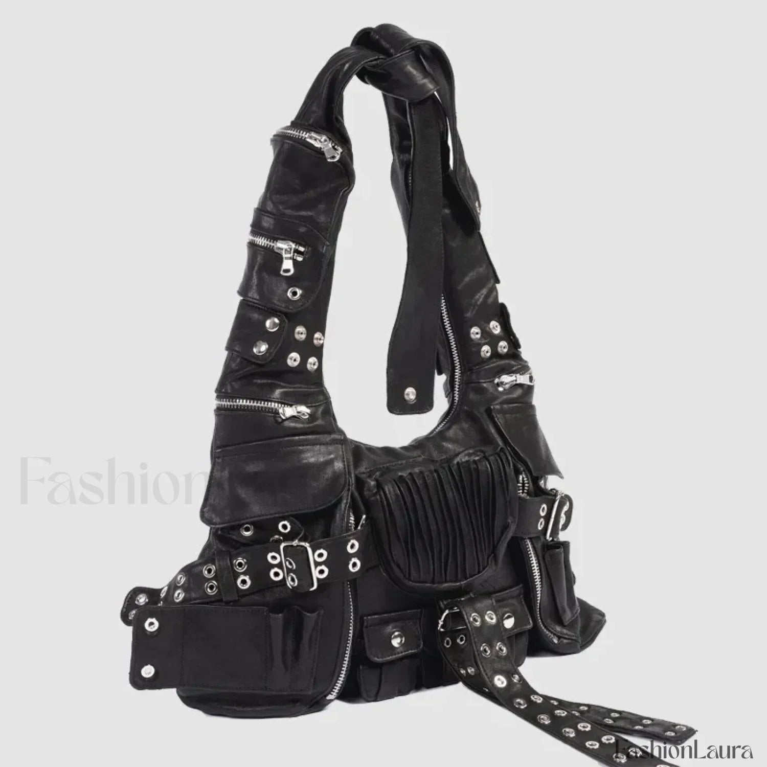 Luxury Moto Rivet Multiple Designer Knot Strap Pockets Shoulder Wide Bag
