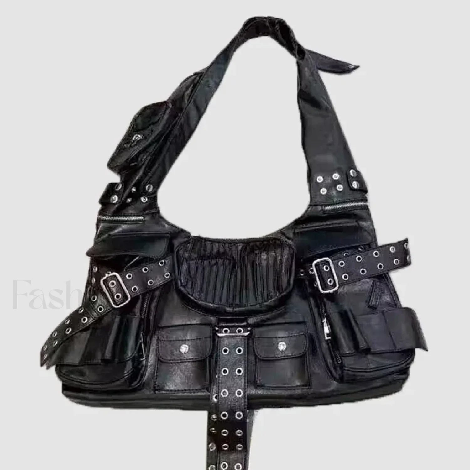 Luxury Moto Rivet Multiple Designer Knot Strap Pockets Shoulder Wide Bag