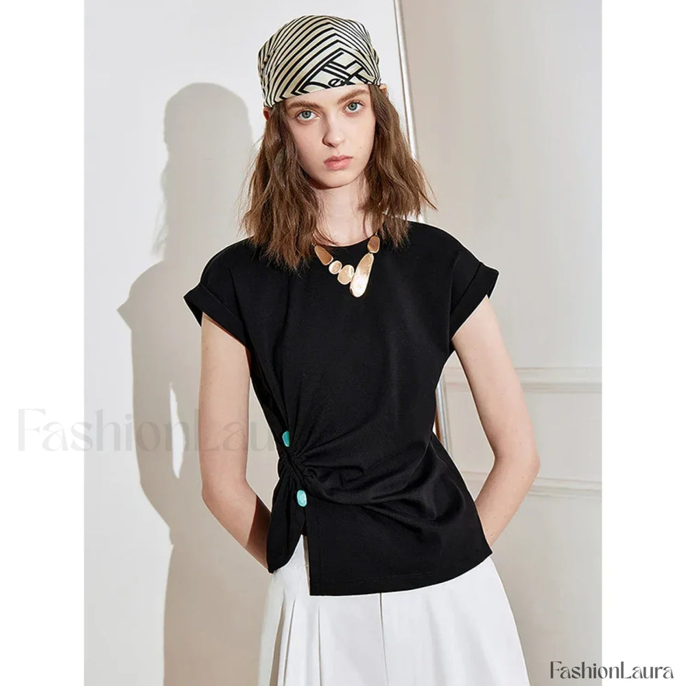 Lyocell Twisted Cotton Short T Shirt Black / S