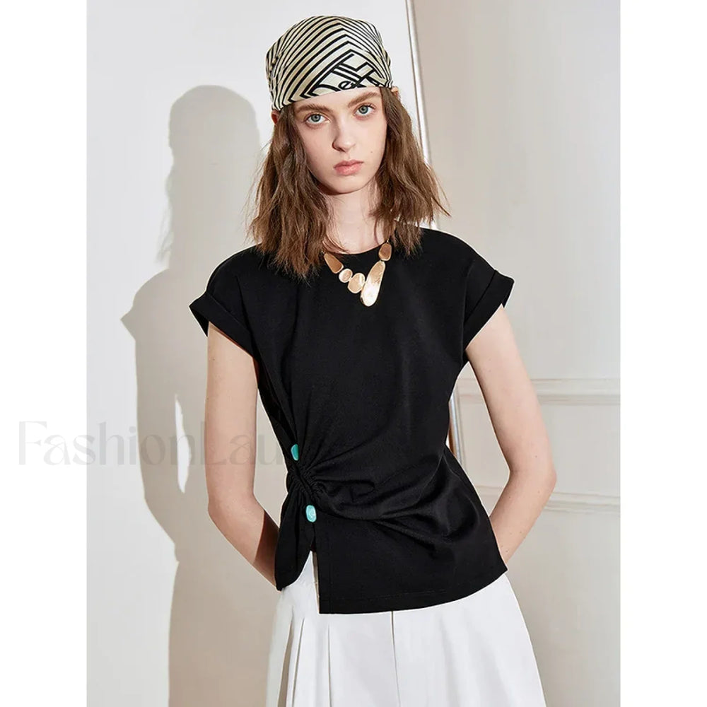 Lyocell Twisted Cotton Short T Shirt Black / S