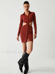 Make It Shine Trendy Cutout Knit Short Dress Knit Dresses