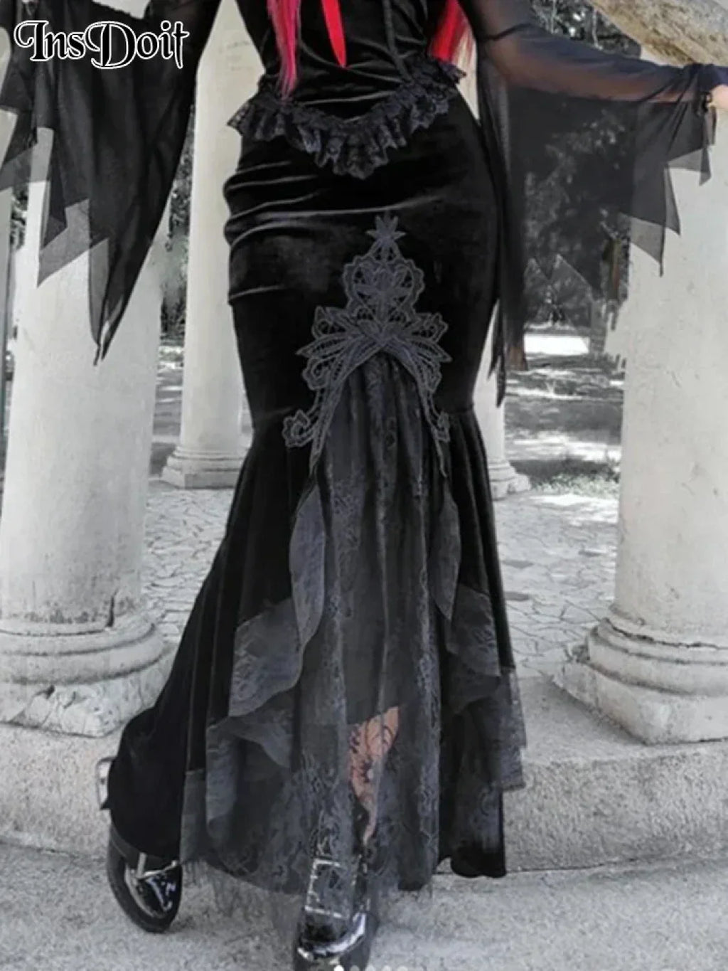 Mall Fishtail Waist Half Fold Ruffle Slim Goth Elastic High Sweet Wrapped Women Hip Skirt