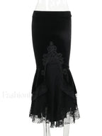 Mall Fishtail Waist Half Fold Ruffle Slim Goth Elastic High Sweet Wrapped Women Hip Skirt Black / S