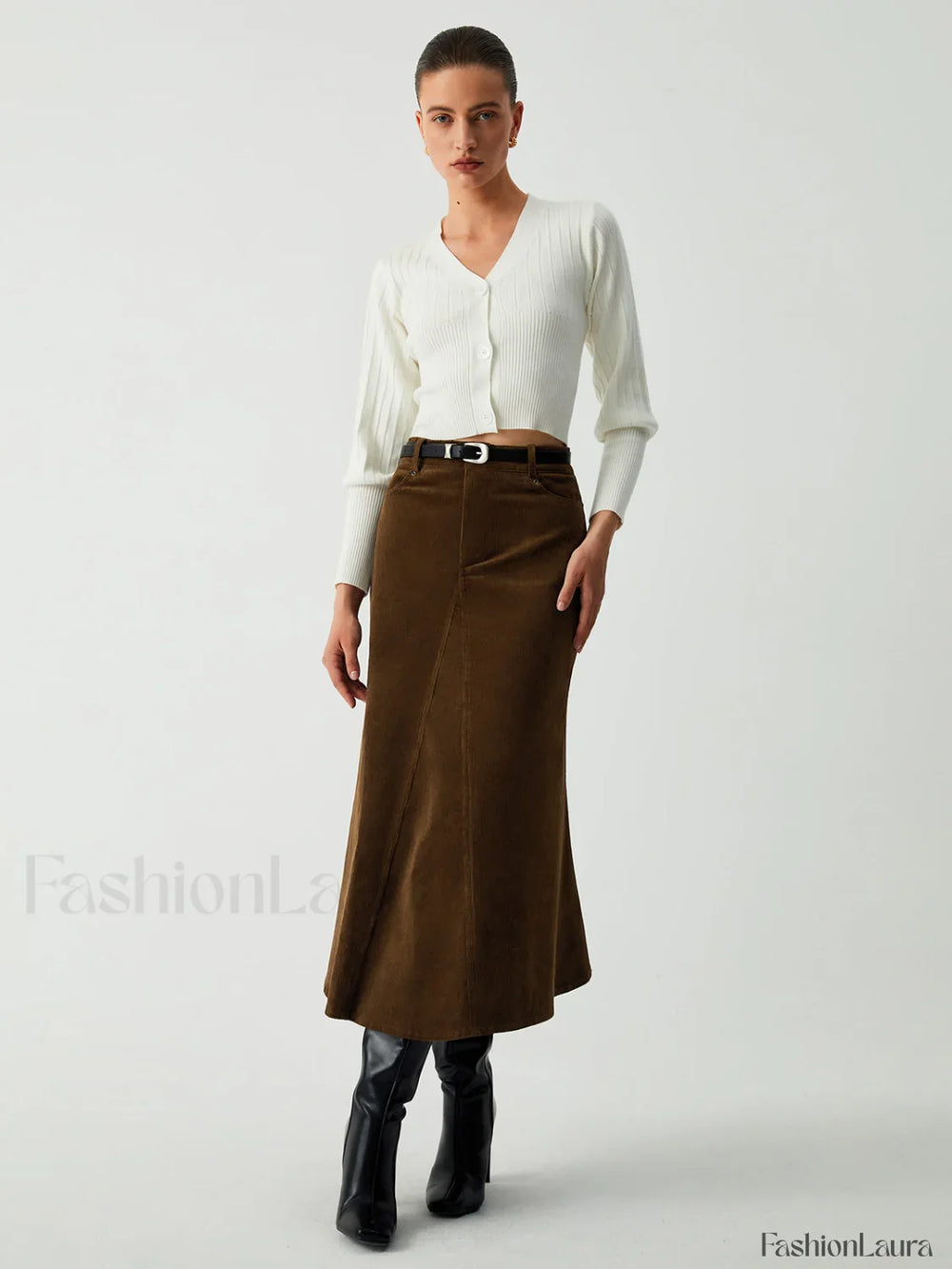Maple Corduroy Graceful Midi Skirt Skirts