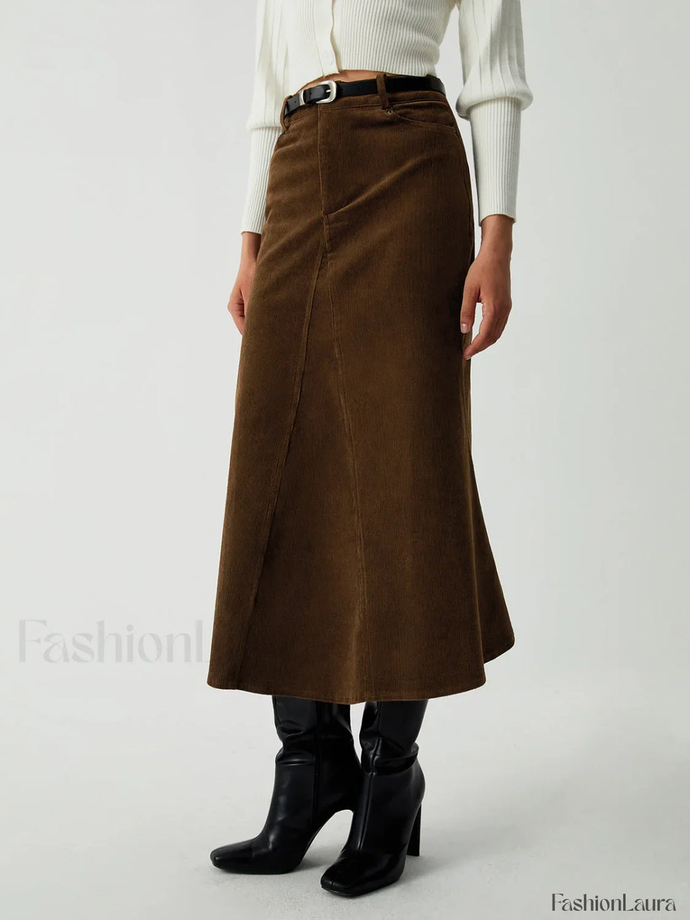 Maple Corduroy Graceful Midi Skirt Skirts