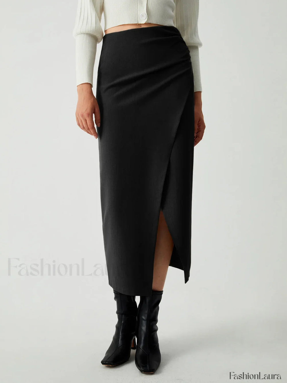 Maple Wrap Graceful Slit Midi Skirt Black / XS Skirts