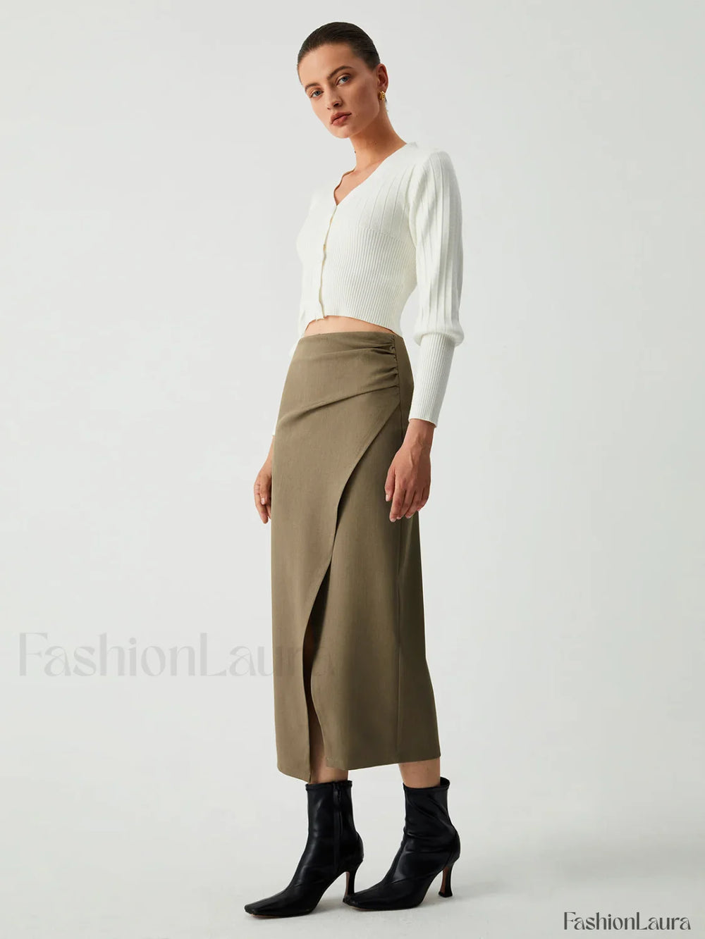 Maple Wrap Graceful Slit Midi Skirt Skirts