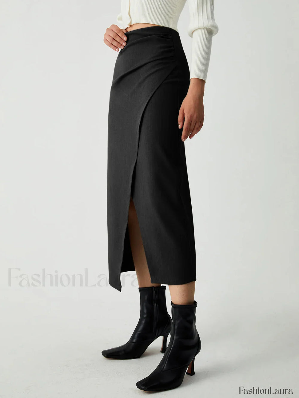 Maple Wrap Graceful Slit Midi Skirt Skirts