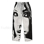 Men’s Casual Dark Gothic Basketball Pants with Human Face Design S / Grey