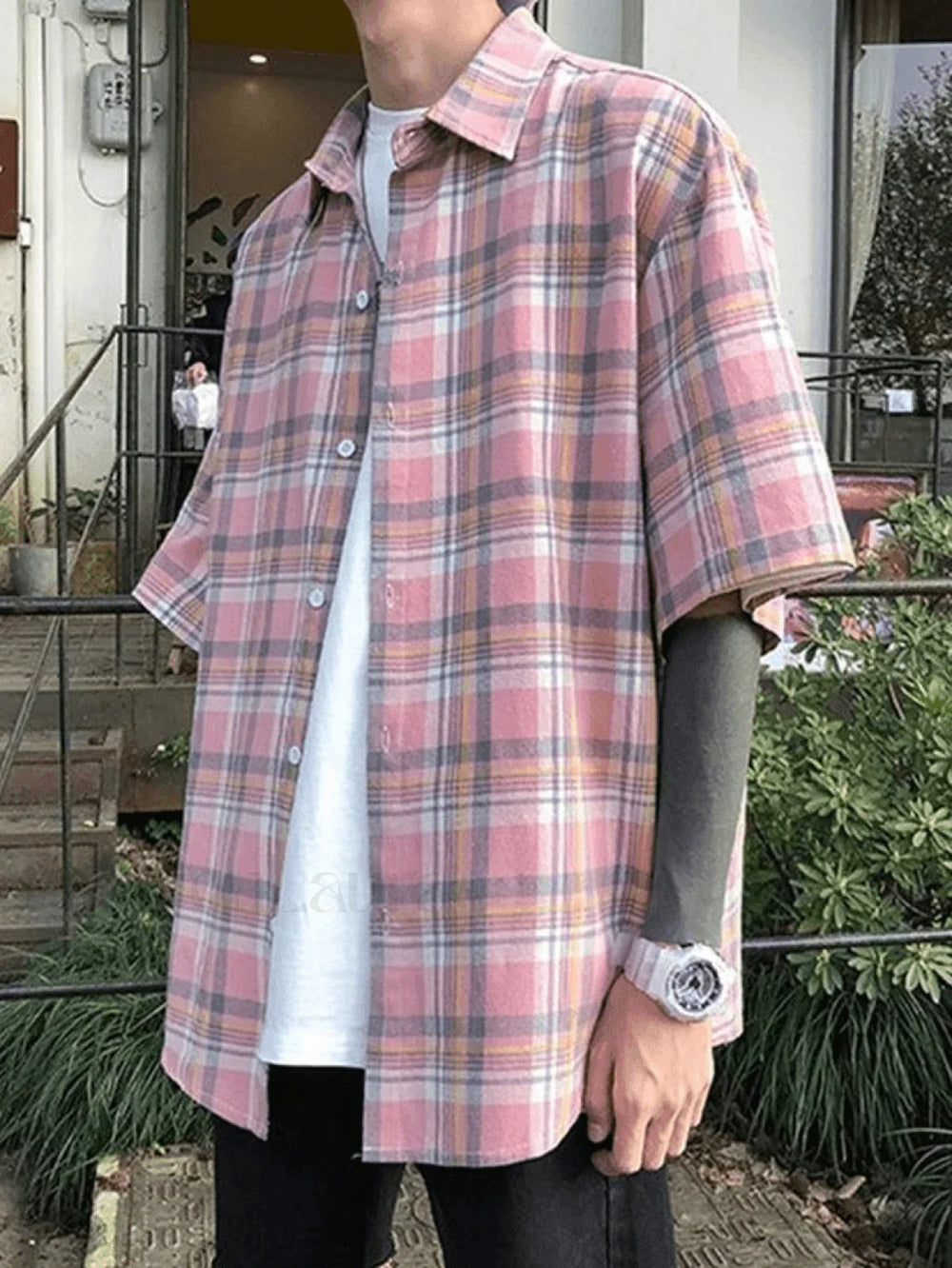 Men’s Checkered Print Shirt Pink / M Shirts