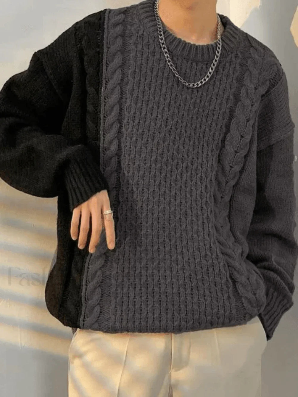 Men’s Color Block Cable Knit Sweater Black / M Sweaters