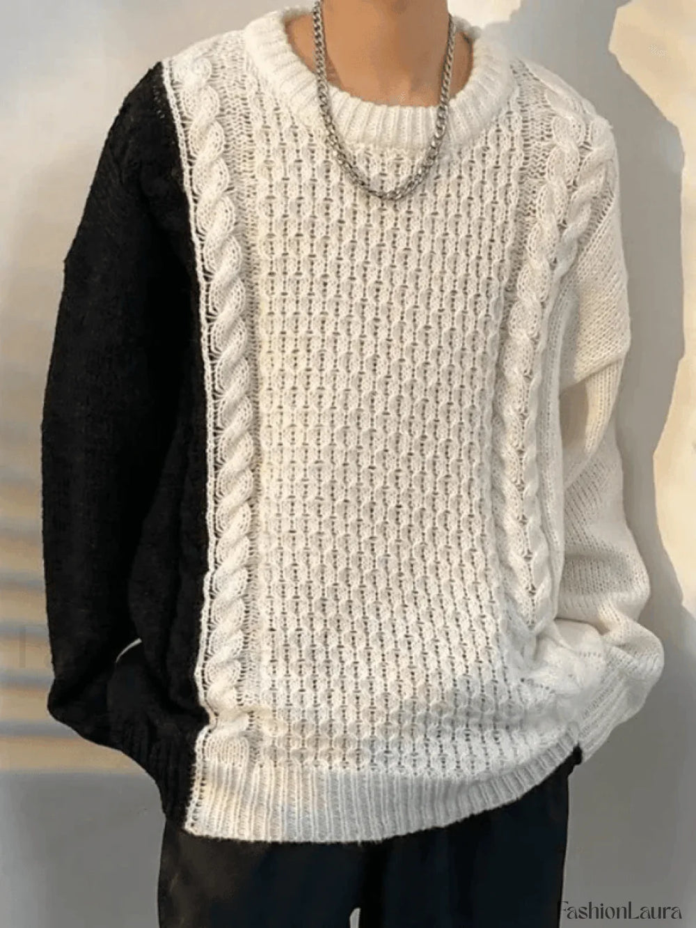 Men’s Color Block Cable Knit Sweater White / M Sweaters