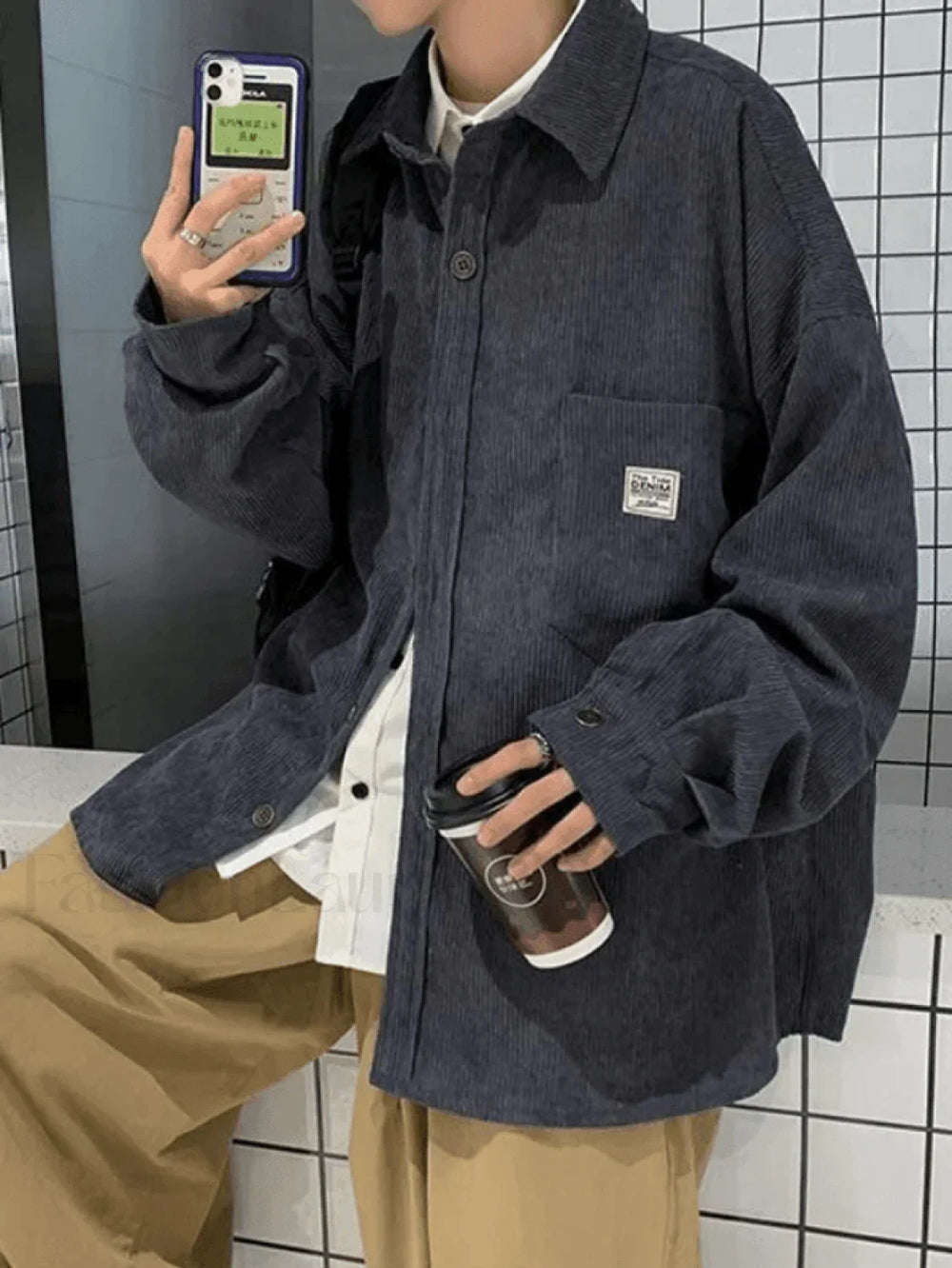 Men’s Corduroy Loose Button Down Shirt Tops&Tees