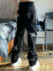 Men’s Cross Rhinestone Loose Fit Jeans Slim jeans