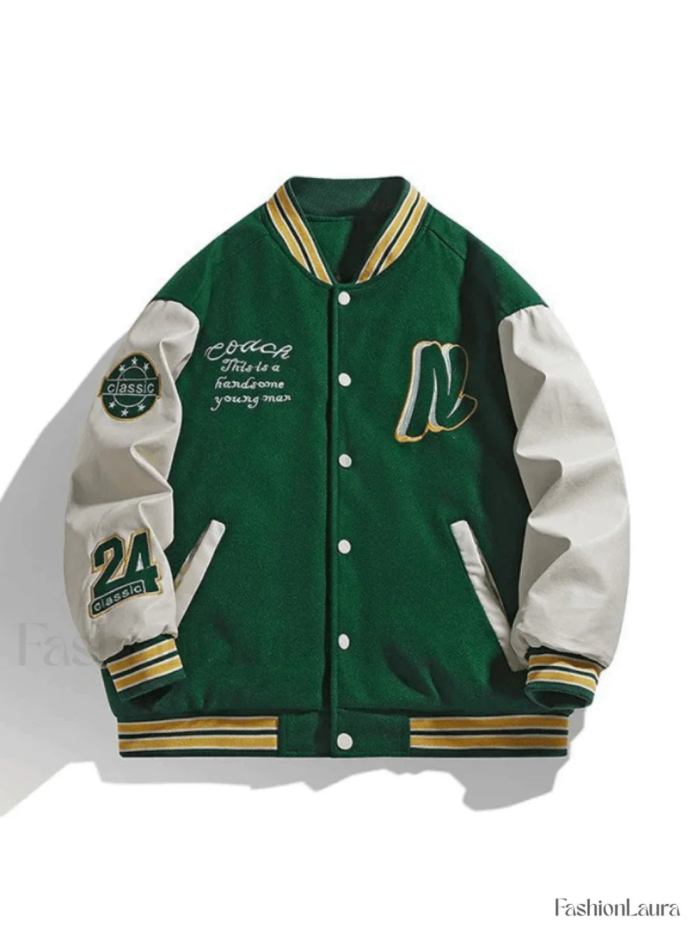 Men’s Embroidery Button Up Varsity Jacket Green / M Jackets