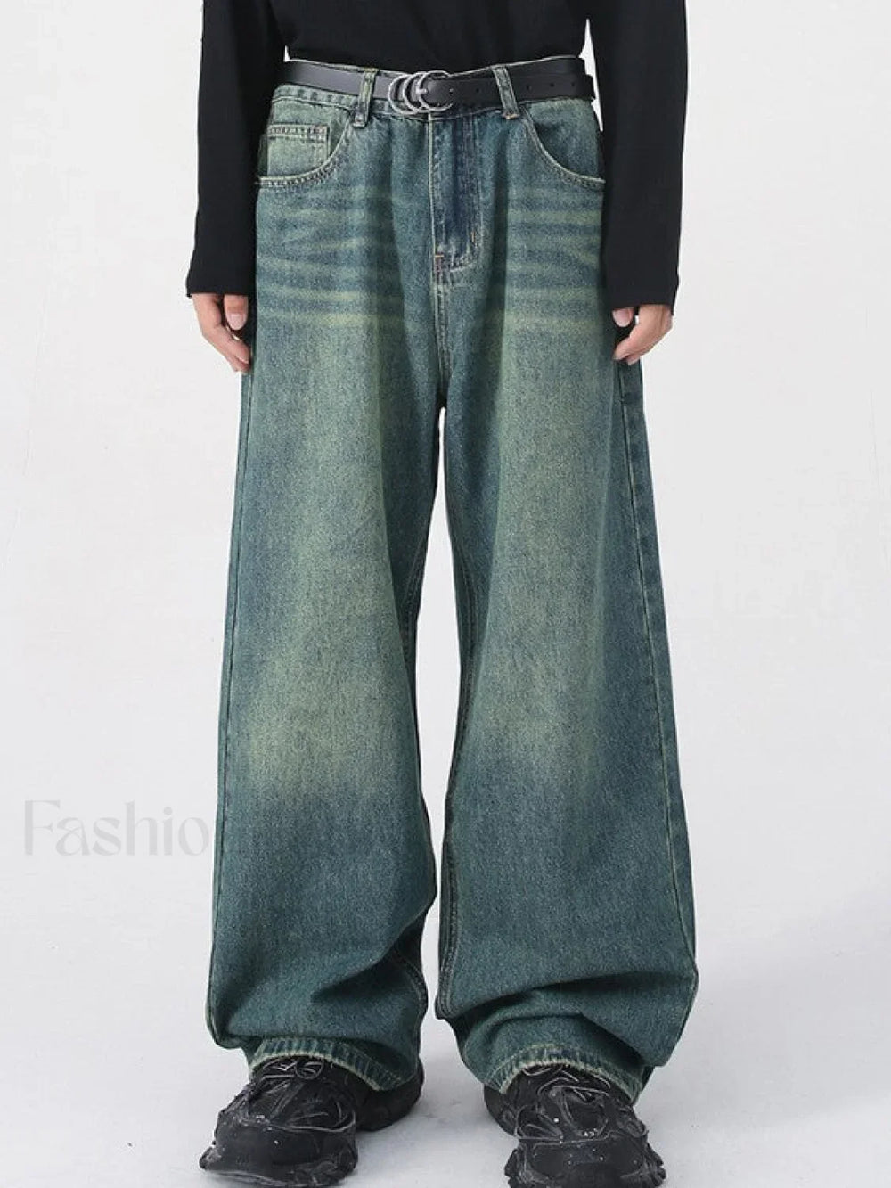 Men’s Faded Vintage Denim Loose Jeans Green / M loose jeans