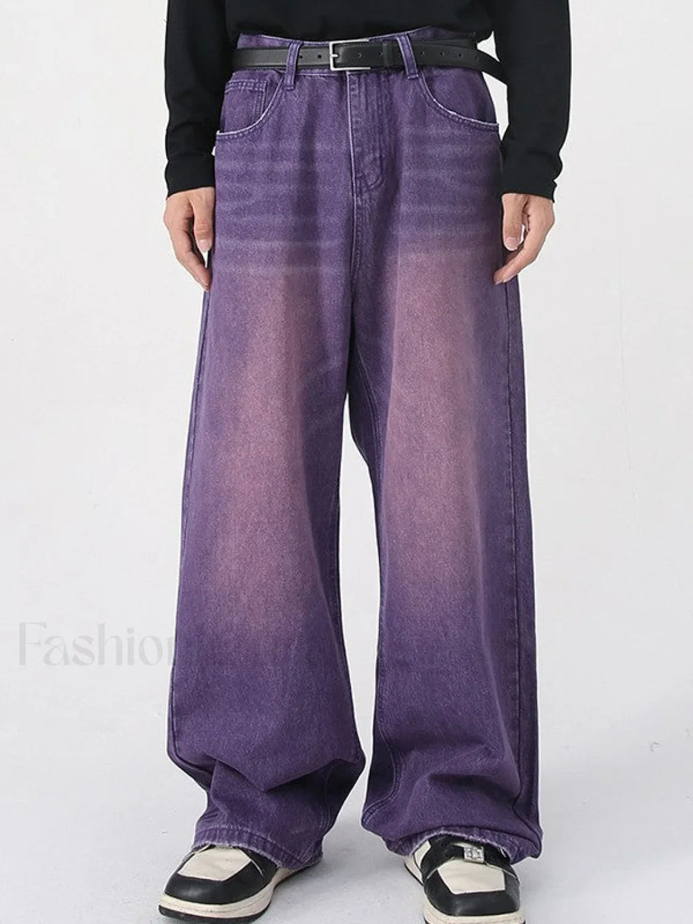 Men’s Faded Vintage Denim Loose Jeans Purple / M loose jeans