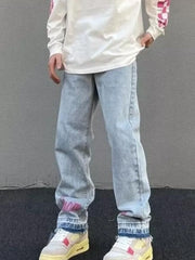 Men’s Letter Embroidered Light Wash Loose Jeans loose jeans