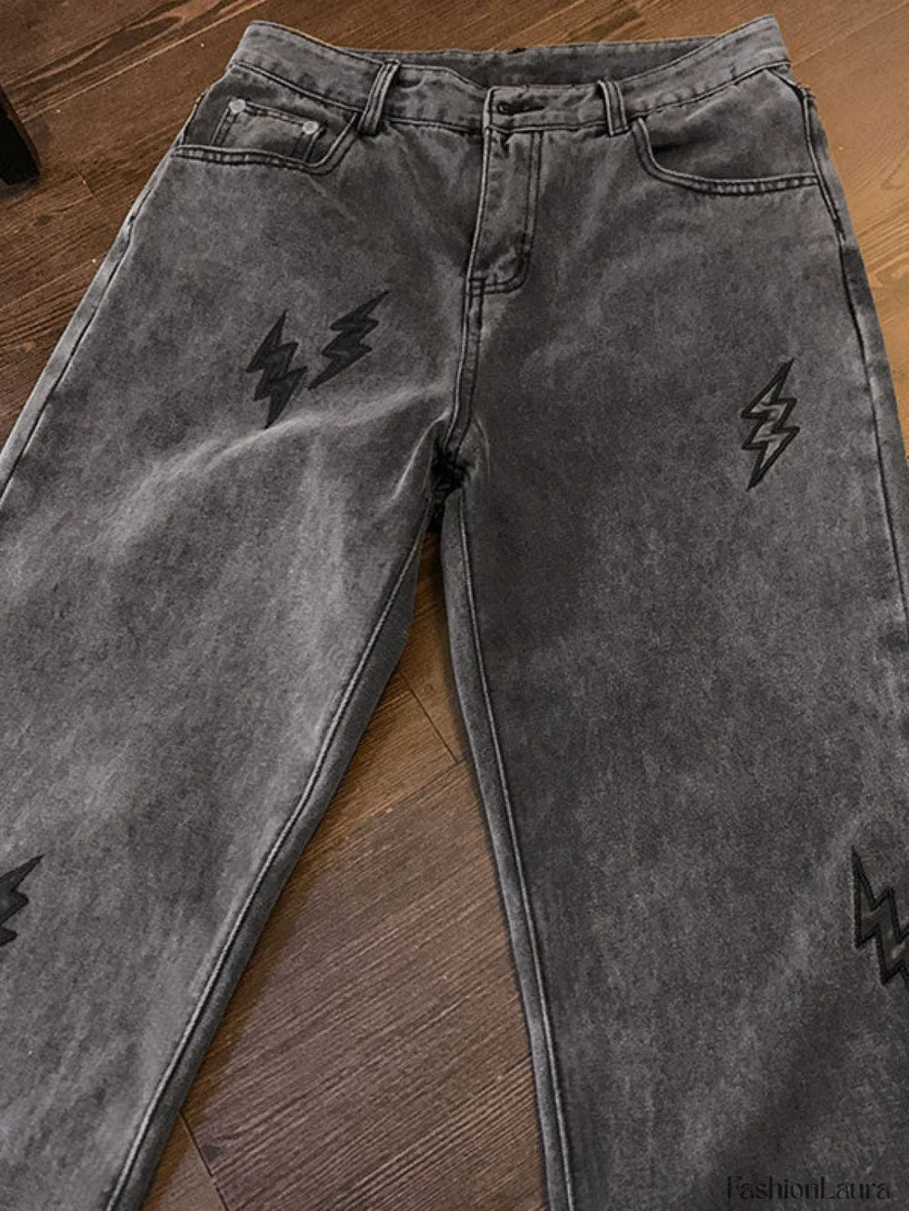 Men’s Lightning Embroidered Straight Jeans Straight leg jeans