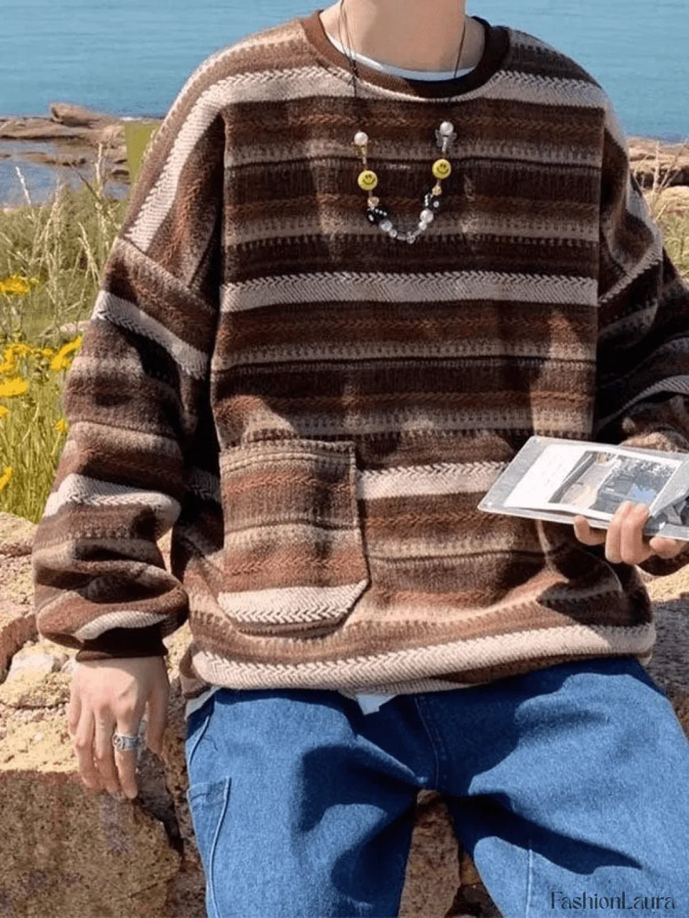 Men’s Pocket Striped Knit Sweater Brown / M Sweaters