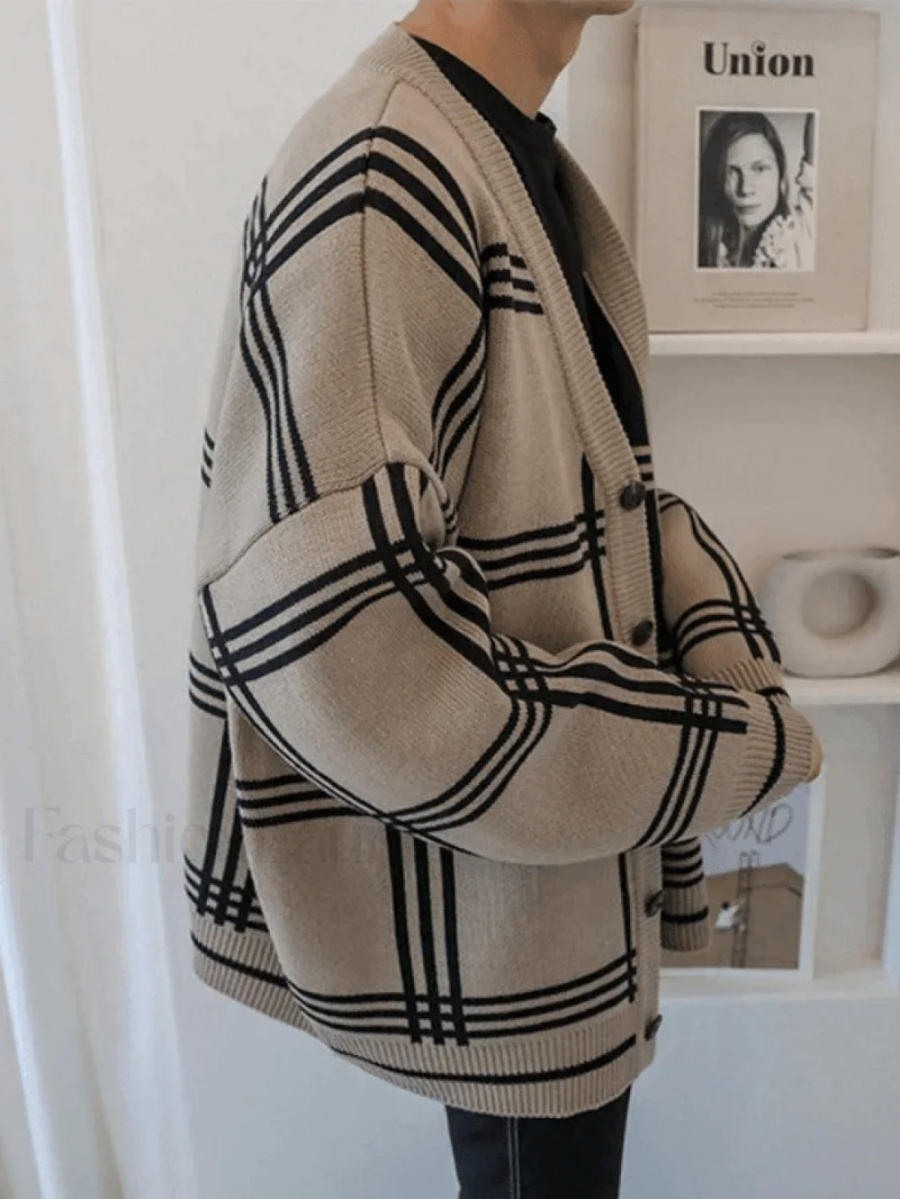 Men’s V Neck Checkered Cardigan Sweaters