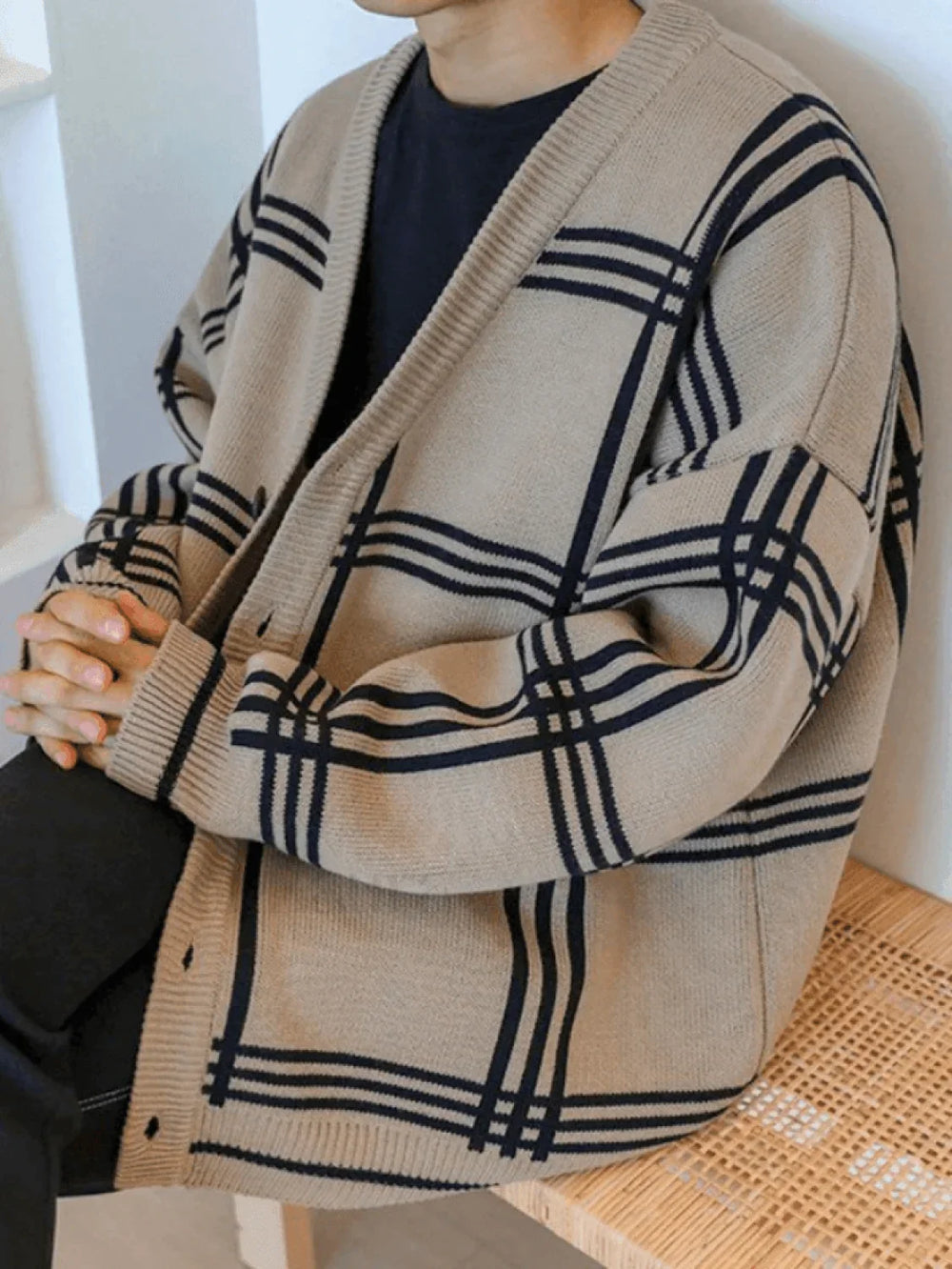 Men’s V Neck Checkered Cardigan Sweaters