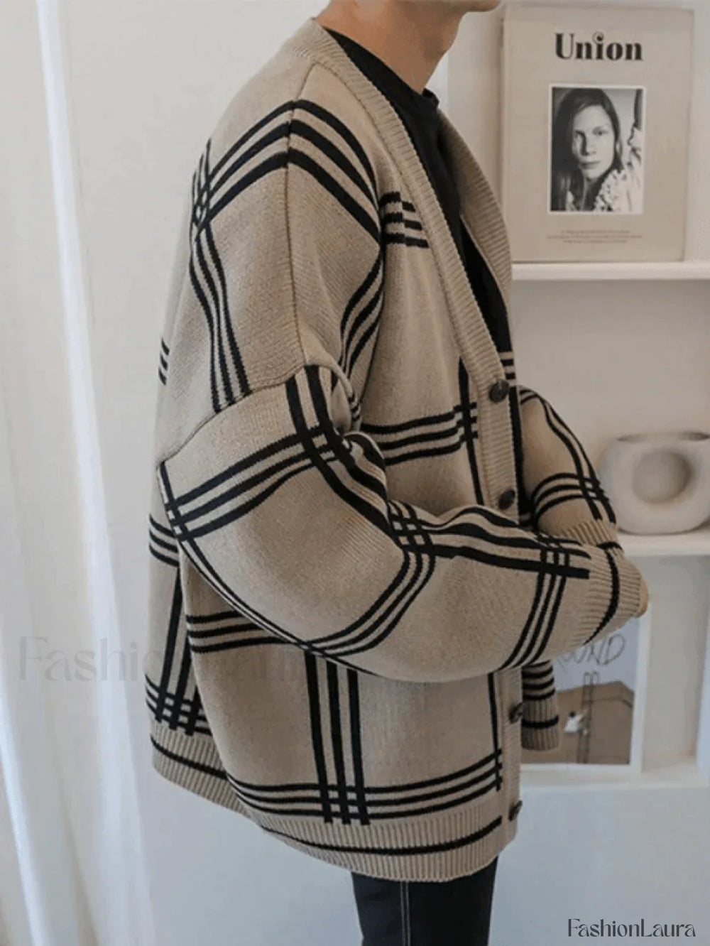 Men’s V Neck Checkered Cardigan Sweaters