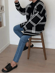 Men’s V Neck Checkered Cardigan Sweaters