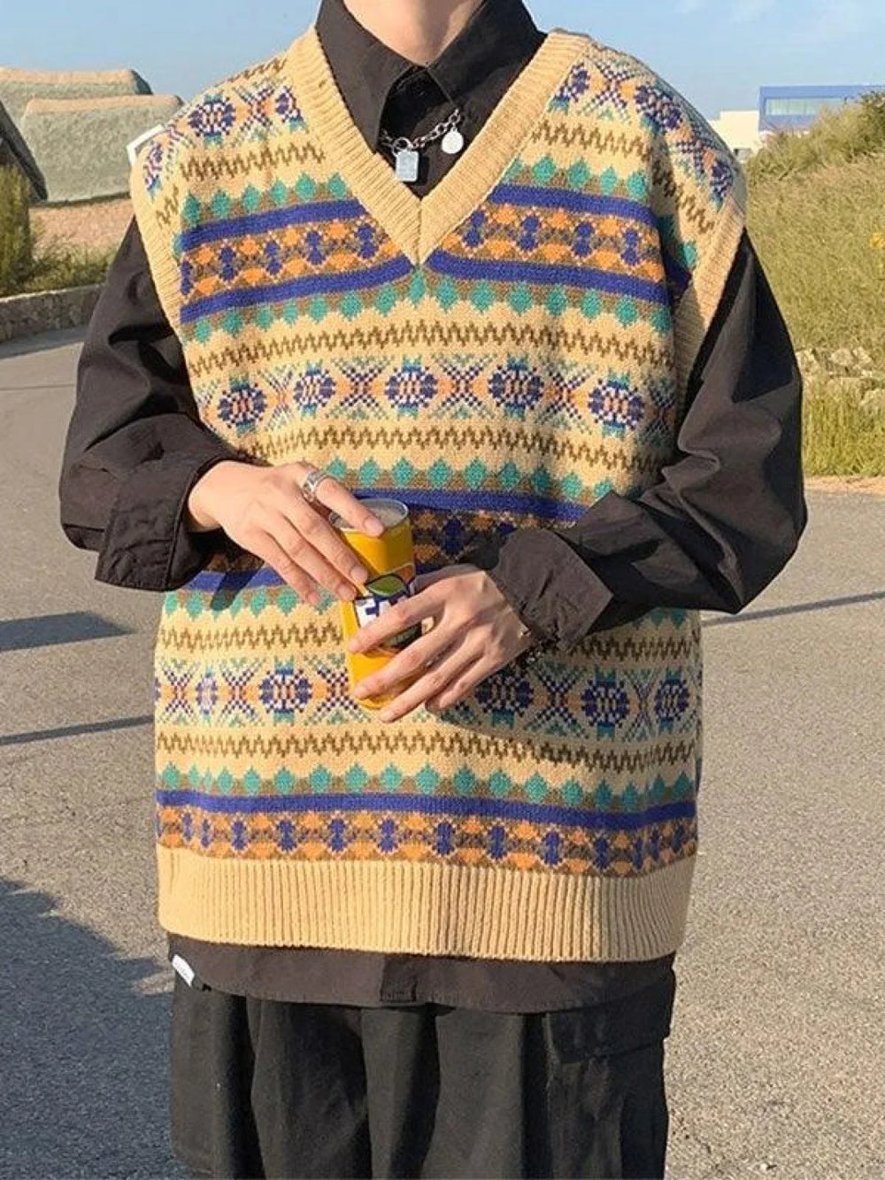 Men’s Vintage Jacquard Sweater Vest Off White / M Sweaters