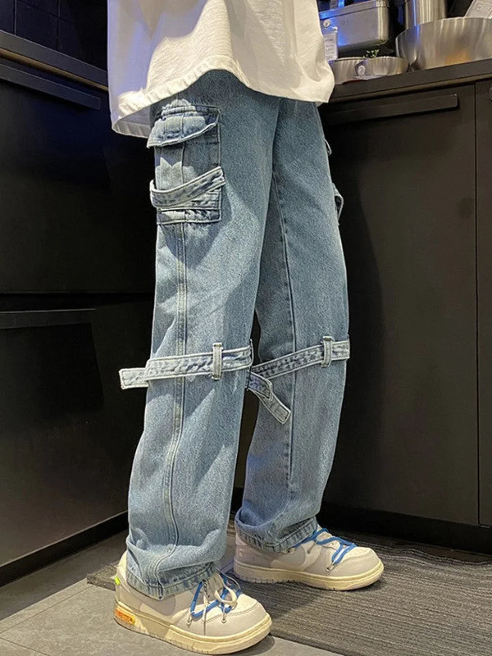 Men’s Vintage Straight Leg Cargo Jeans Blue / 2XL loose jeans