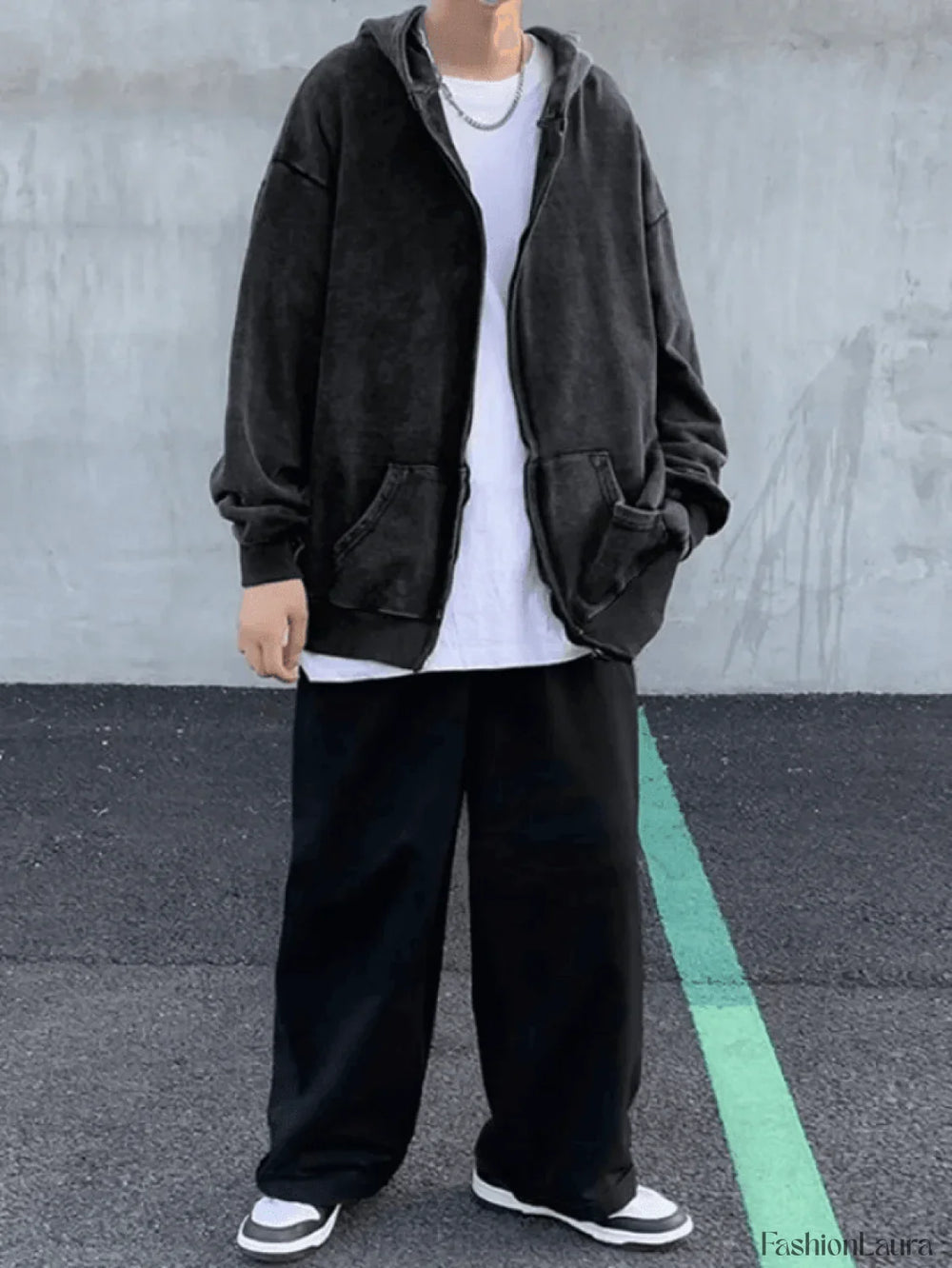 Men’s Vintage Wash Black Zip Up Hoodie Sweatshirts & Hoodies L