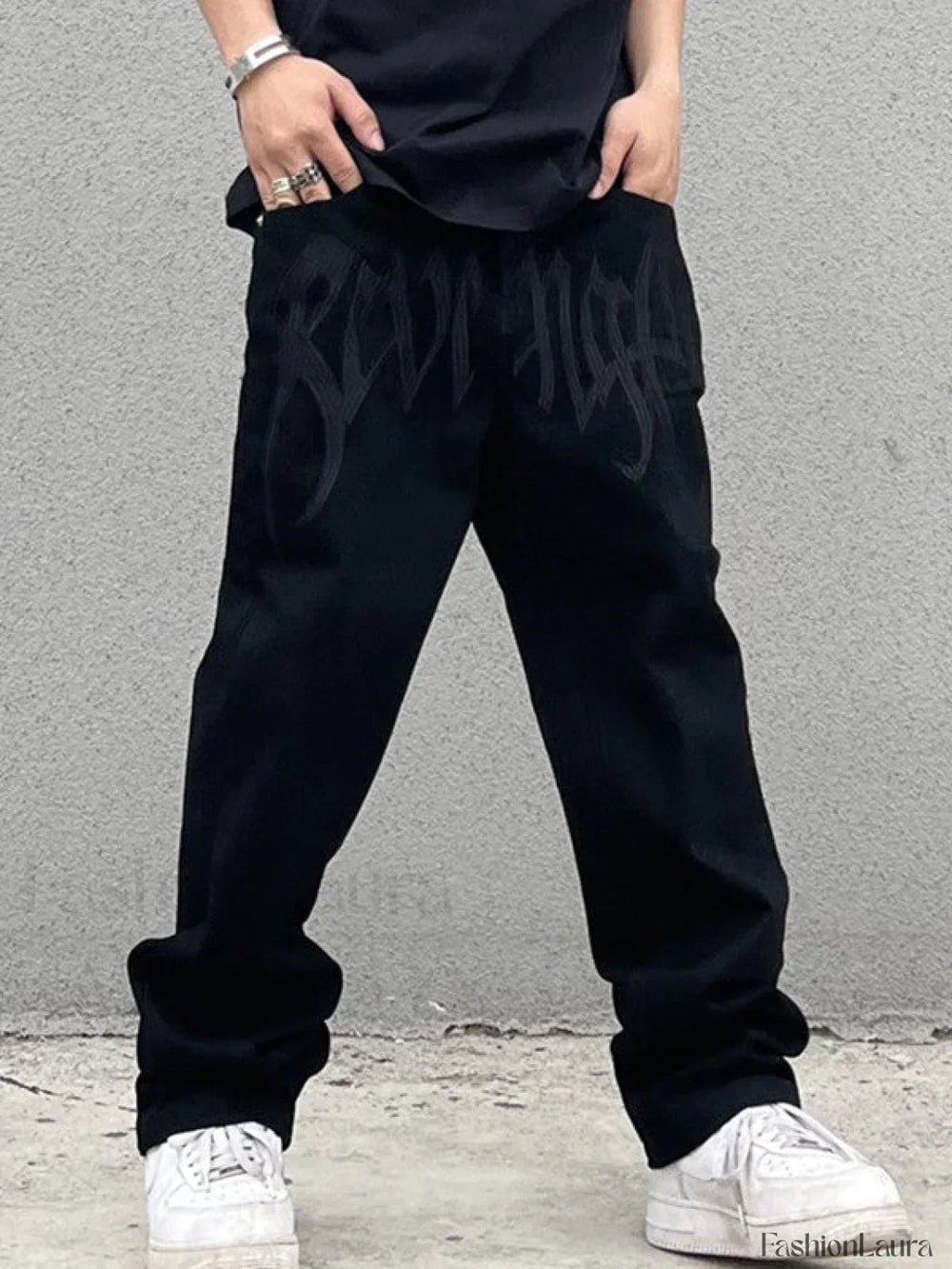 Men’s Washed Revenge Straight Leg Jeans loose jeans