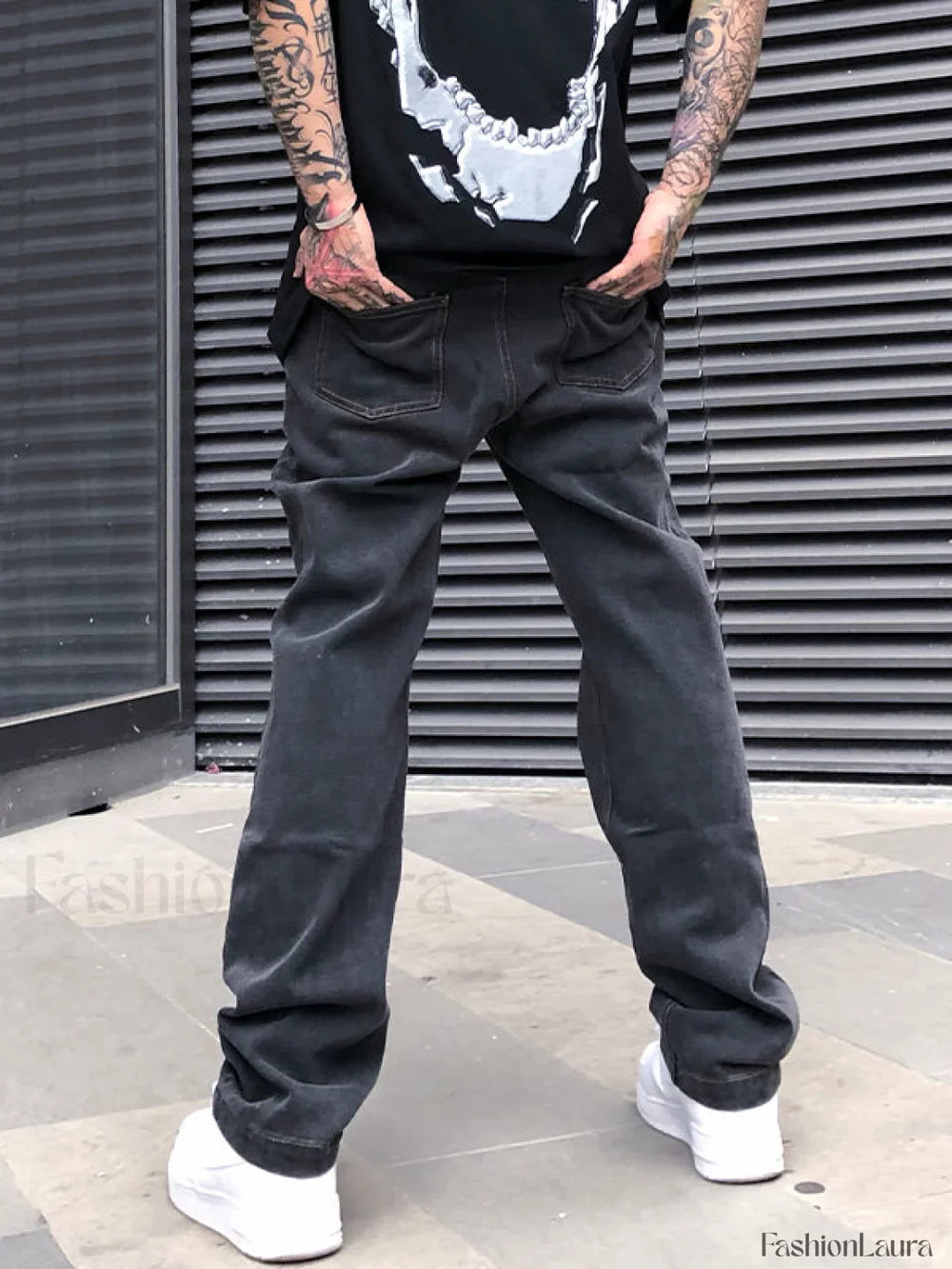 Men’s Washed Revenge Straight Leg Jeans loose jeans