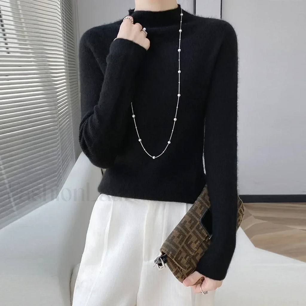 Merino Women's Half-Neck Pullover Slim Knit Bottoming Long Sleeve Cashmere Sweater