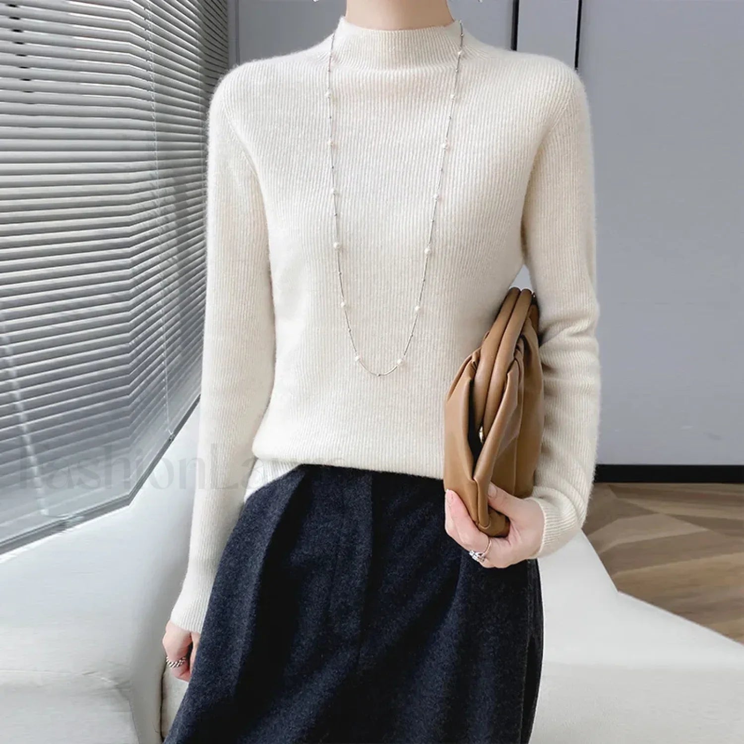 Merino Women’s Half Neck Pullover Slim Knit Bottoming Long Sleeve Cashmere Sweater Sweaters L