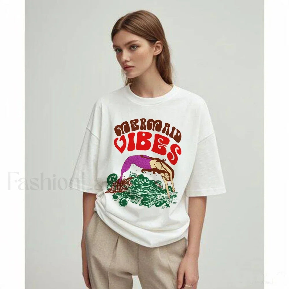 Mermaid Beach Style Vintage Plus Size T Shirt