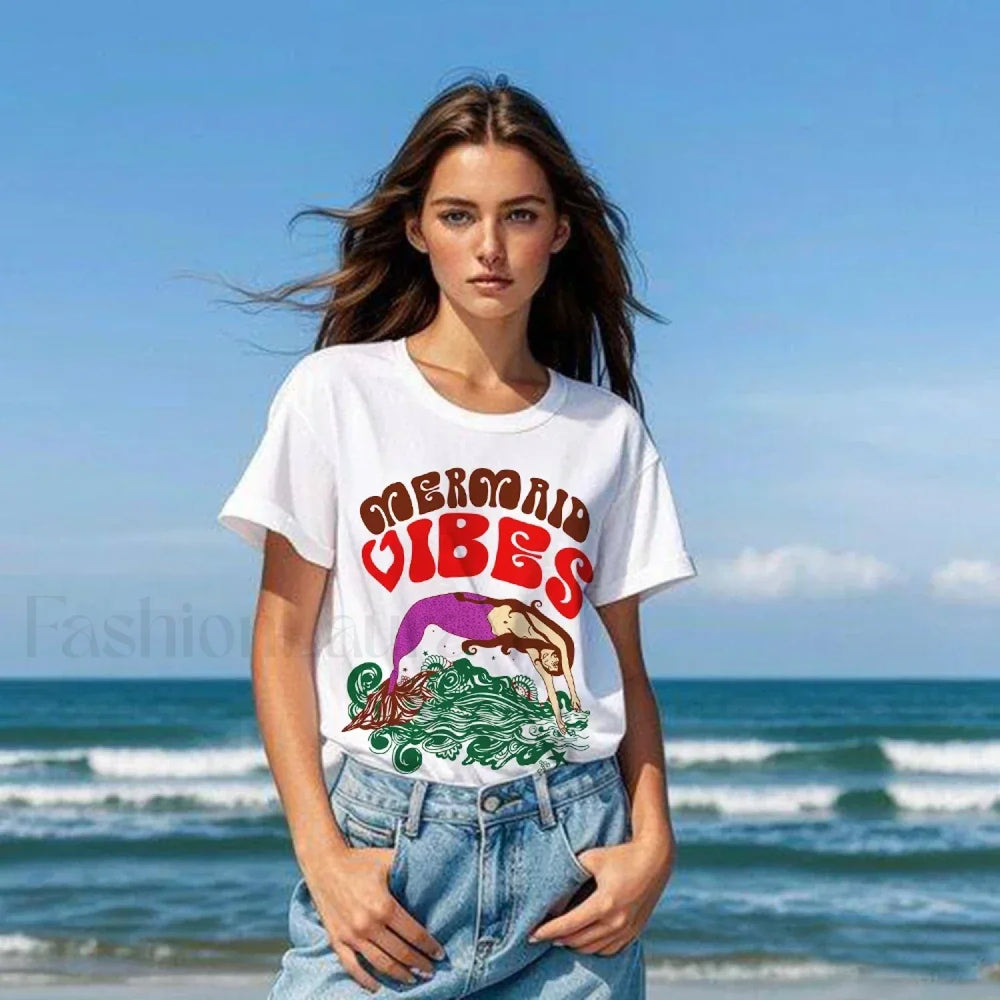 Mermaid Beach Style Vintage Plus Size T Shirt
